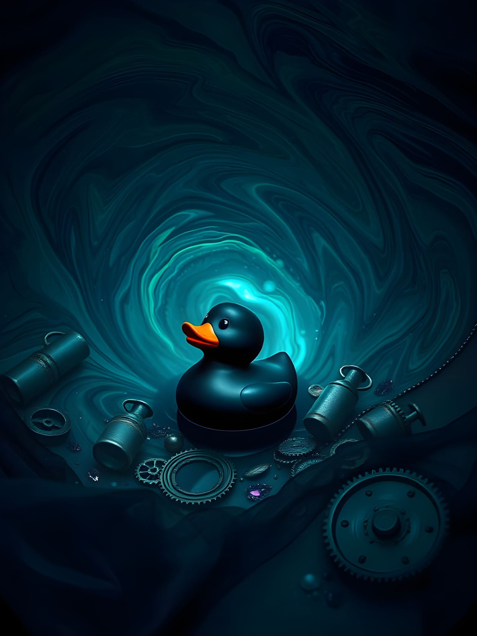 Whimsical Black Hole Abyss with Iridescent Swirls and Ancien...