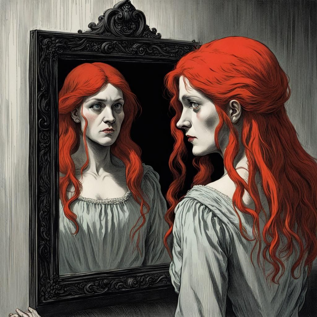 Haunting Reflection: Woman Sees Evil Self