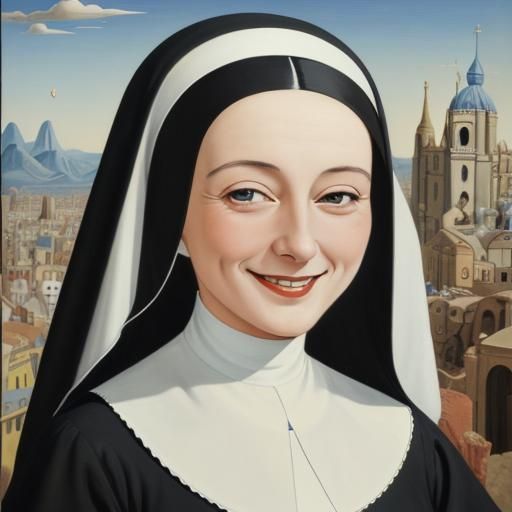 Surrealist Nun with Cheerful Smile in Dali Style