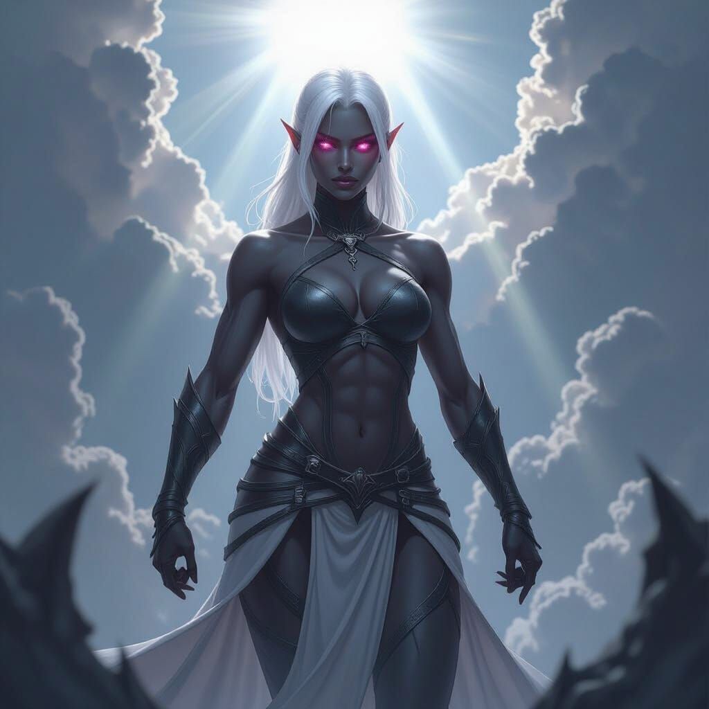Drow Warrior Bathed in Divine Light