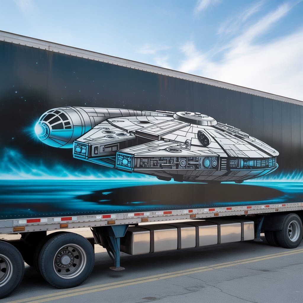 Millennium Falcon Airbrush Art on Semi-Trailer