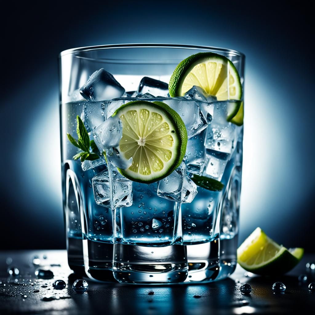 Hyperrealistic Gin and Tonic Macro Photograph
