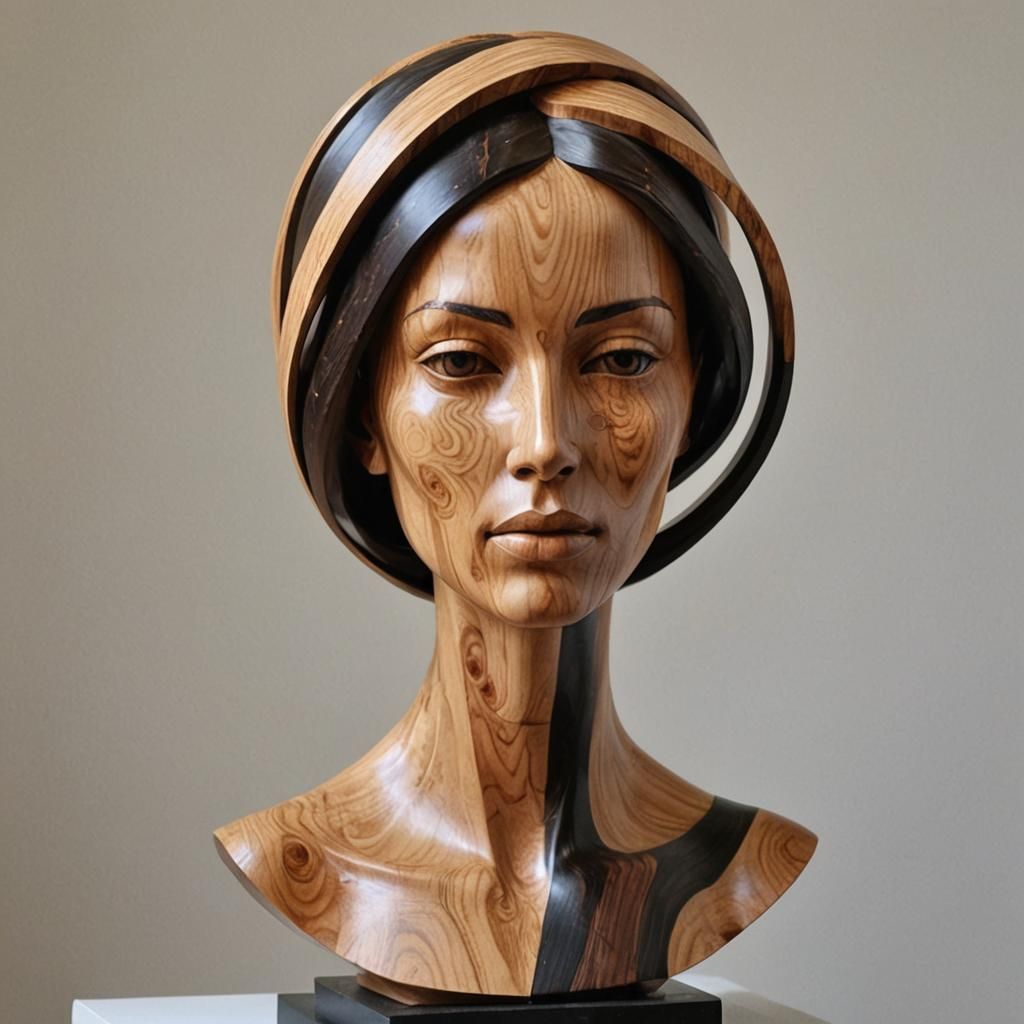 Abstract Ebony and Olive Wood Bust Sculpture