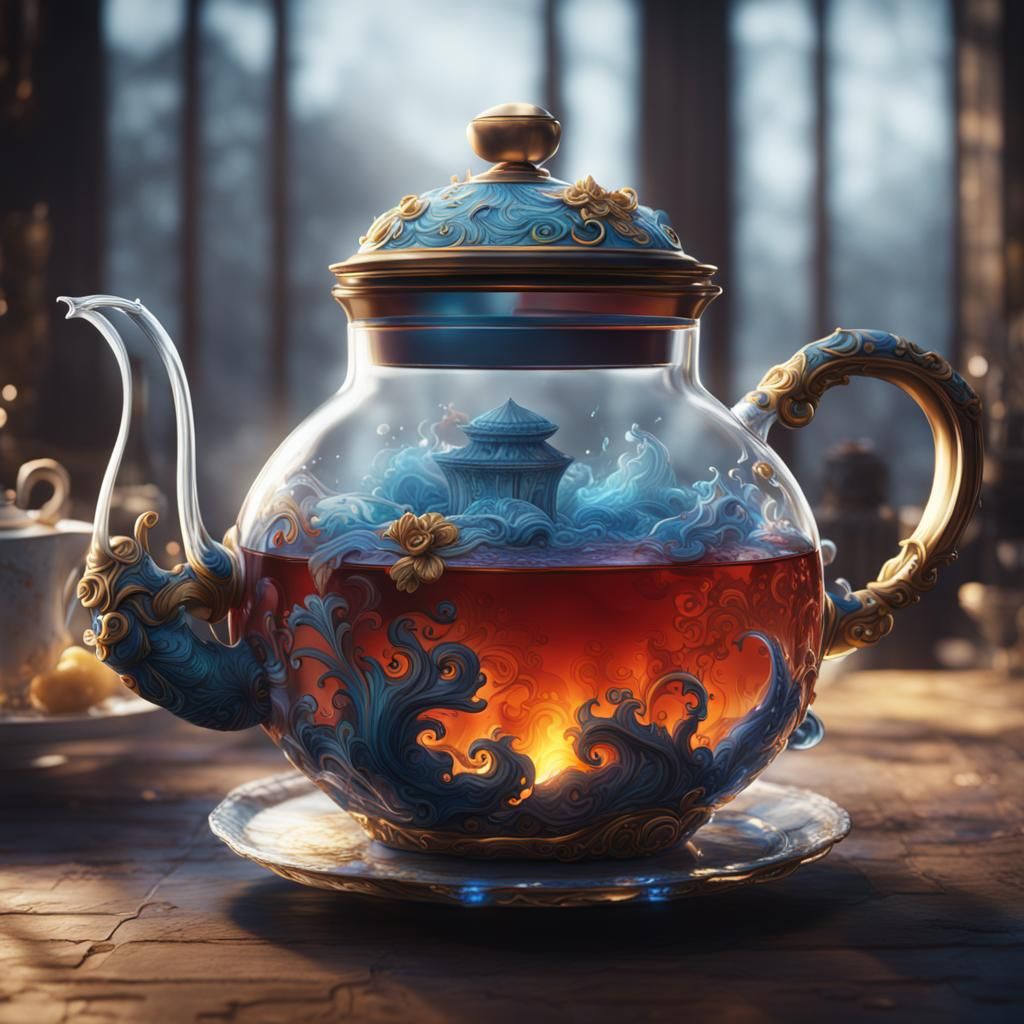 Glass Art Teapot: Detailed Matte Painting