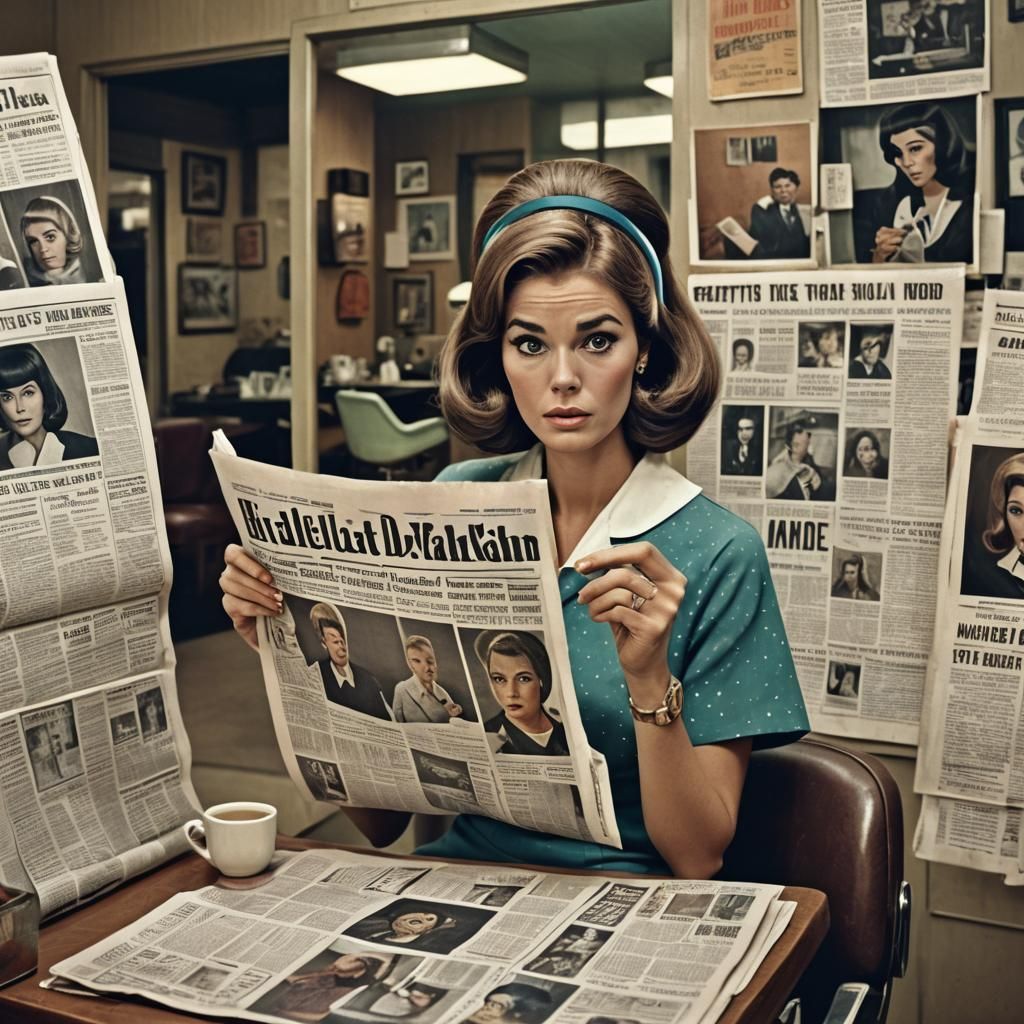 Woman Reads Newspaper in 1960s Hair Salon