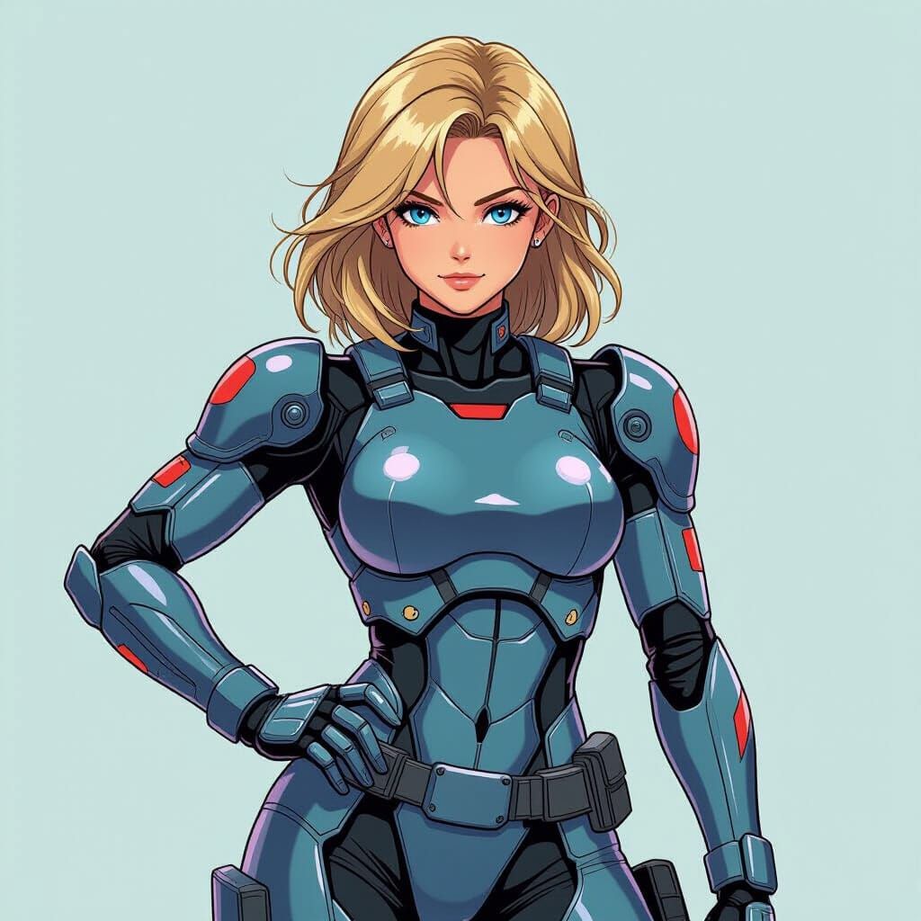 Anime Soldier Woman in High-Tech Armor
