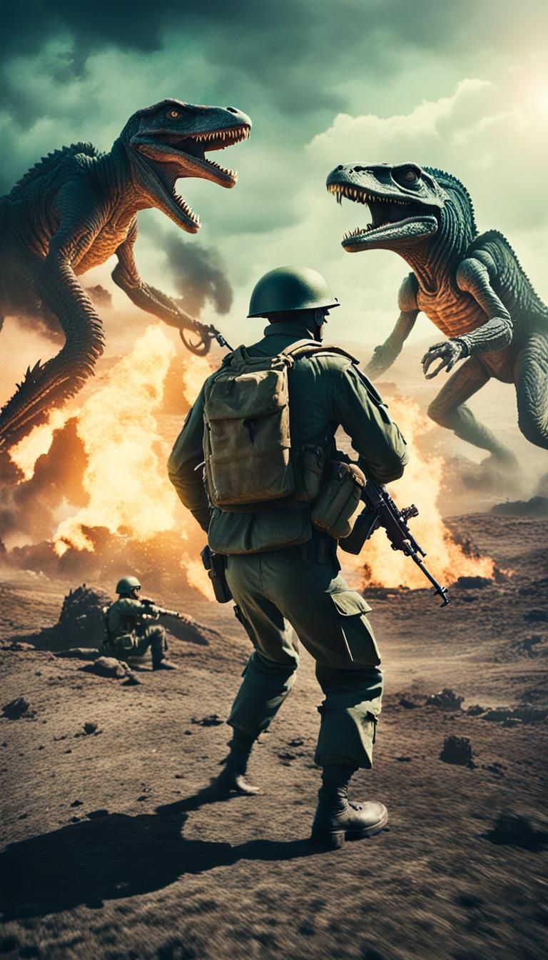 WWII Soldier Battles Aliens: Cinematic Film Still