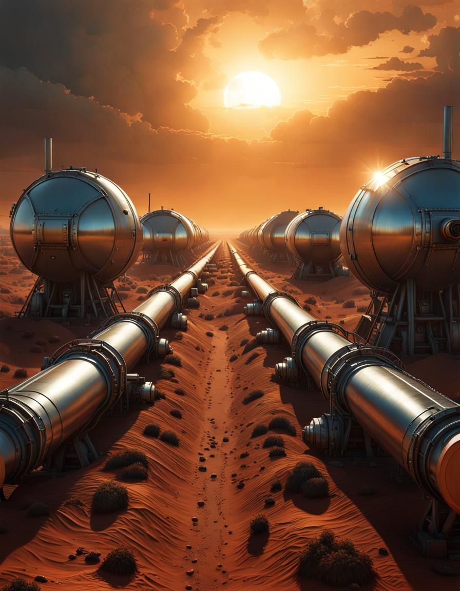 Dystopian Outback Pipelines in Hyperrealistic Sci-Fi Style