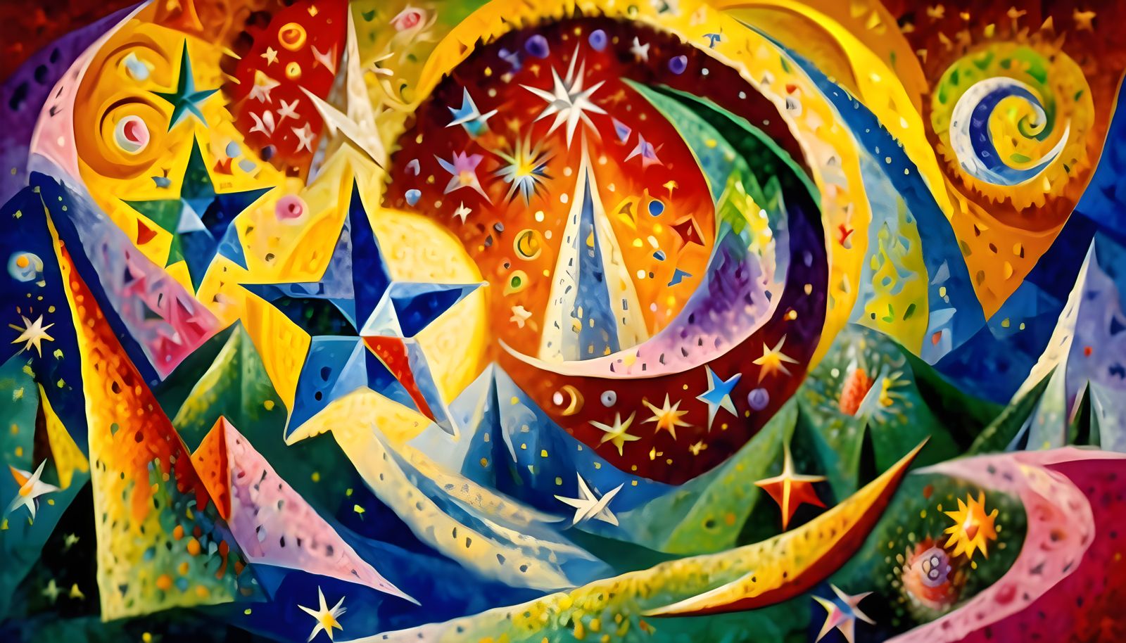 Cosmic Stars in a Tropical Chagall Impasto Style