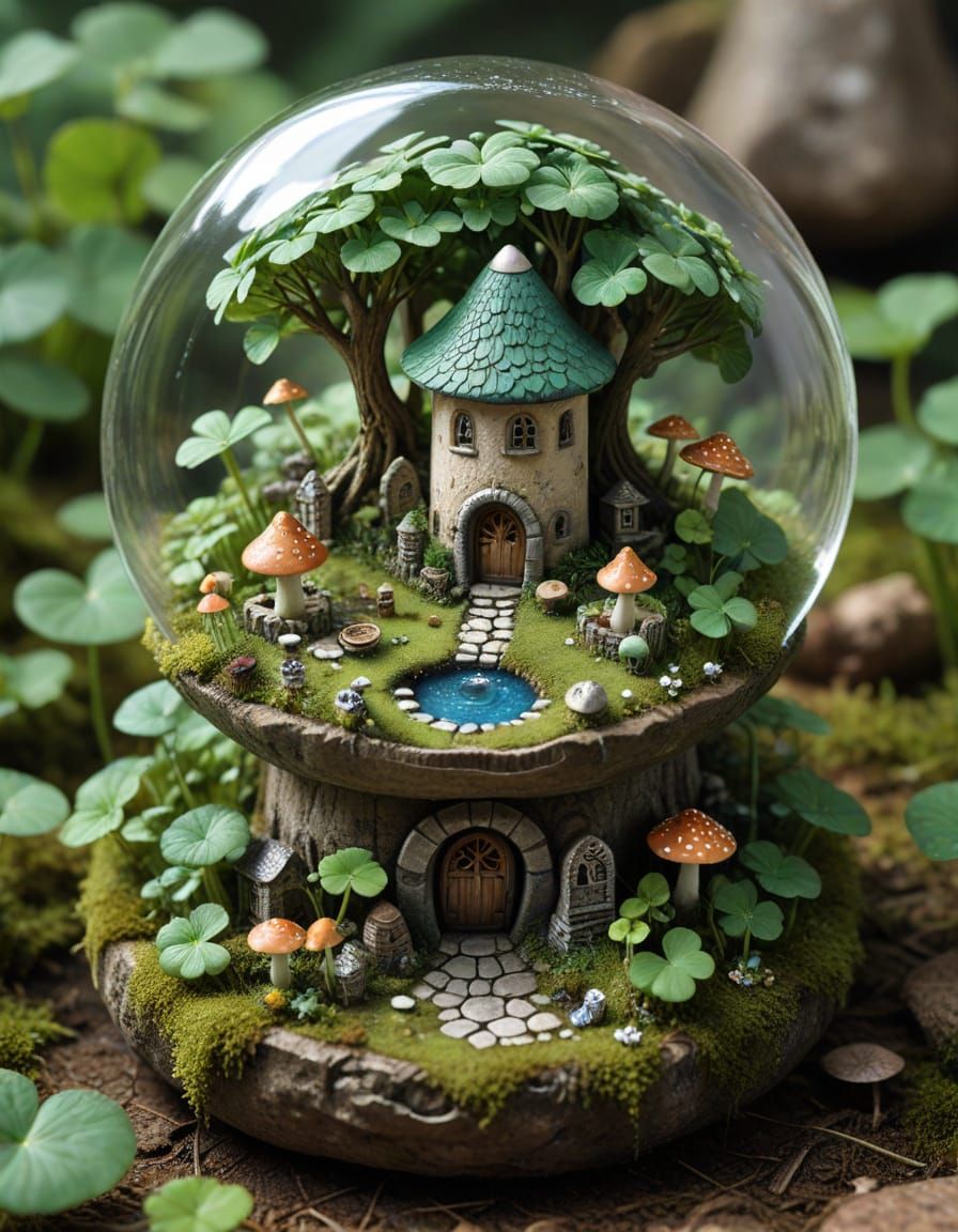 Miniature Fairy City in Clover, Tarot Art