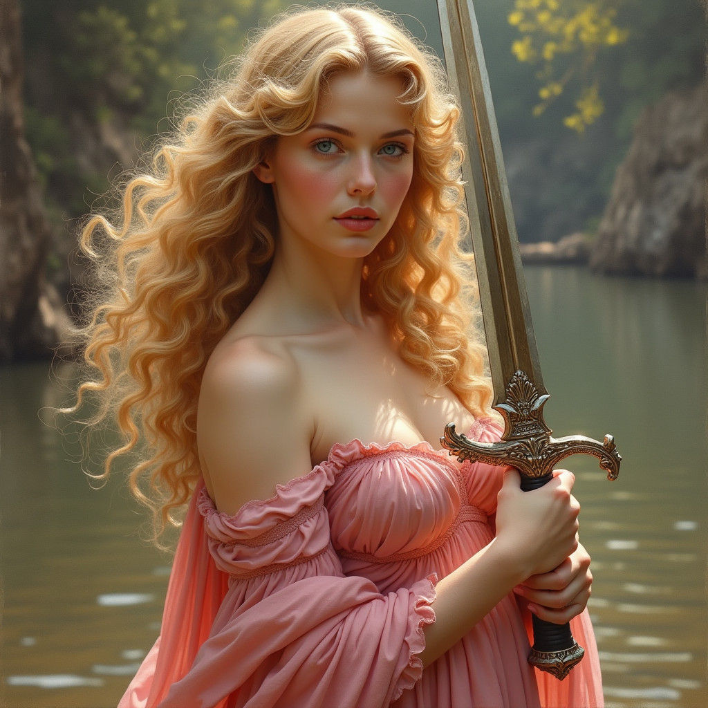 Aphrodite with Sword in Oil Painting Style