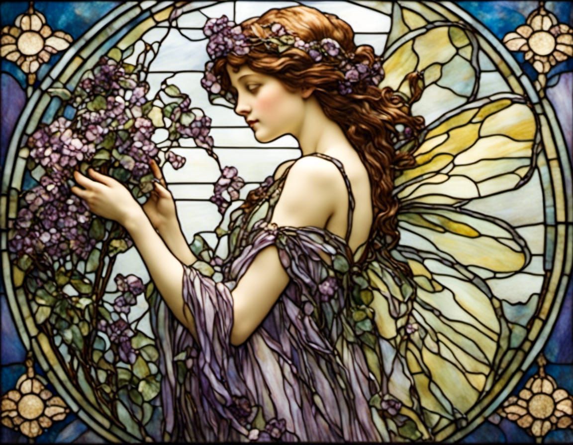 Ume Flower Fairy in Stained Glass Style