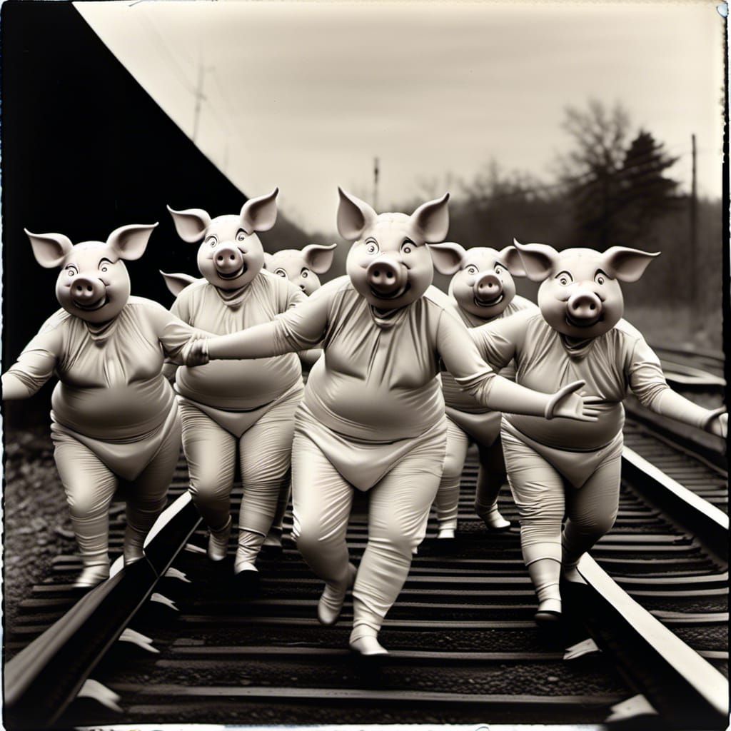 Sinister Pig Costume Dance: A Photorealistic Vintage Photo