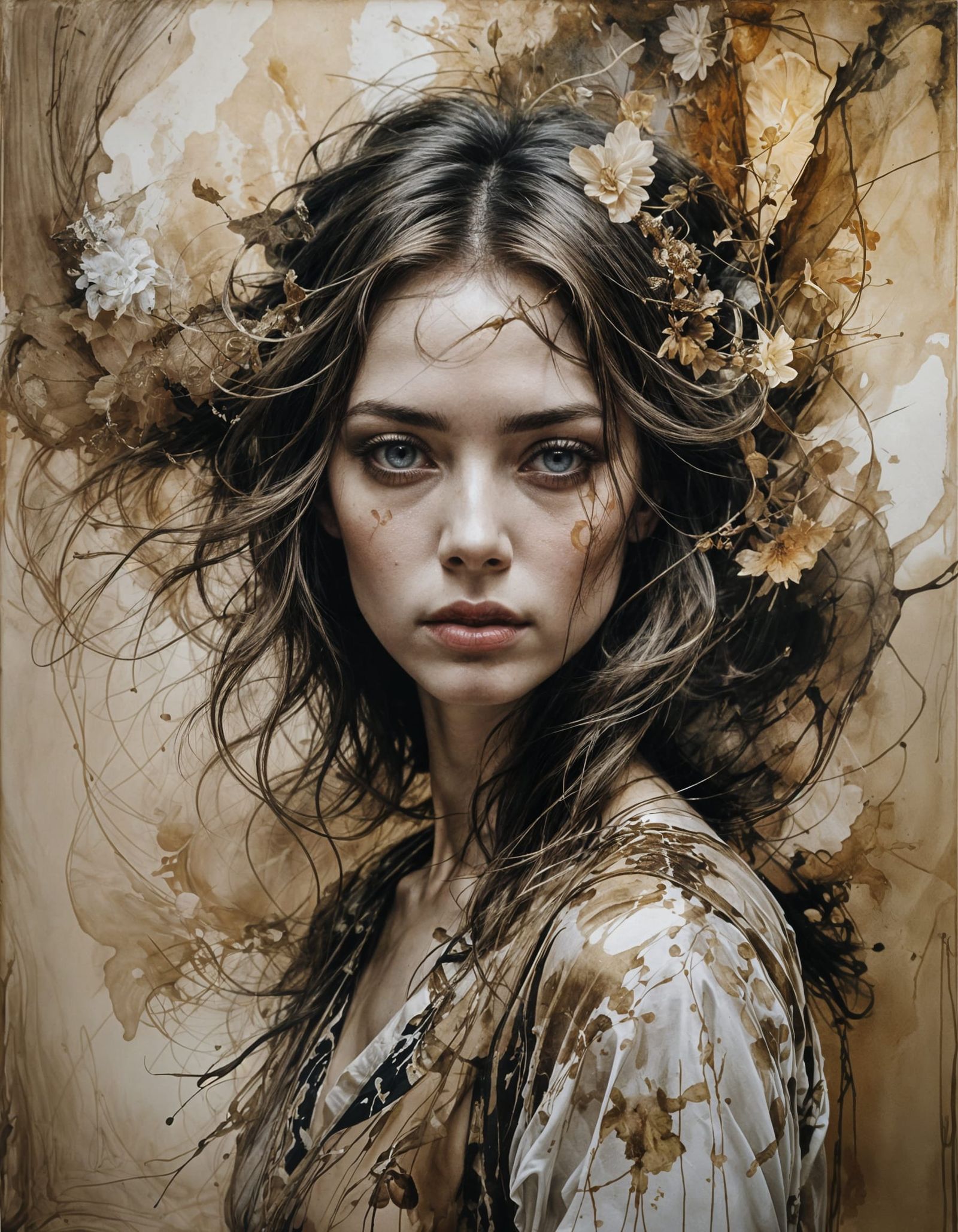 Dreamy Surreal Portrait in Sepia Tones