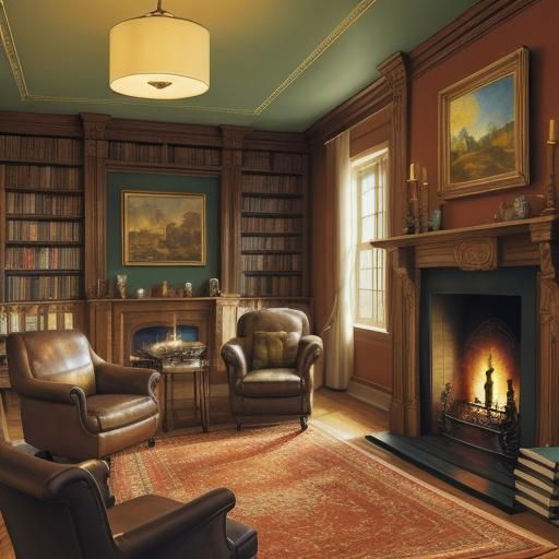 Cosy Gouache Library Masterpiece