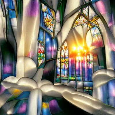Cosmic Gothic Cathedral Interior with Lovers
