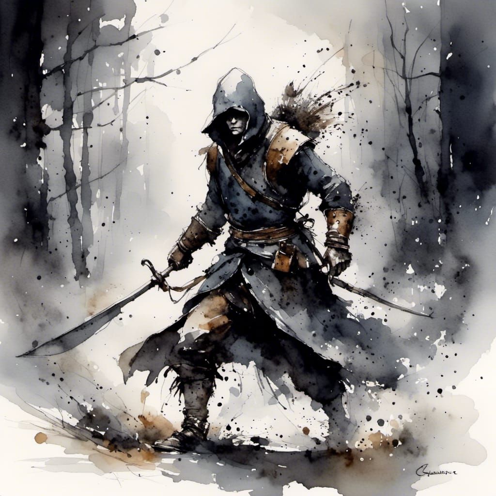 Abstract Ink Shadows Chasing, Upscale Technique