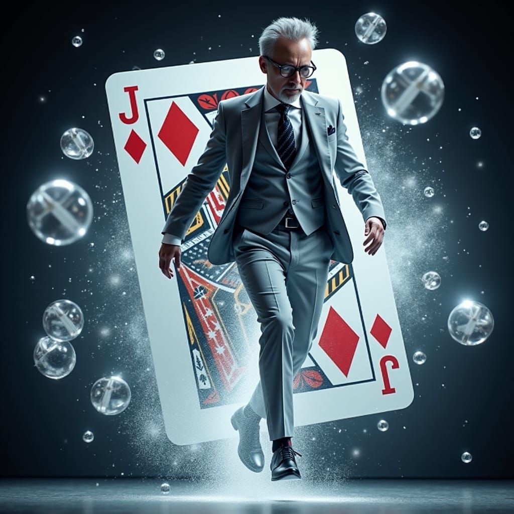 Businessman Emerges from Playing Card in Digital Art