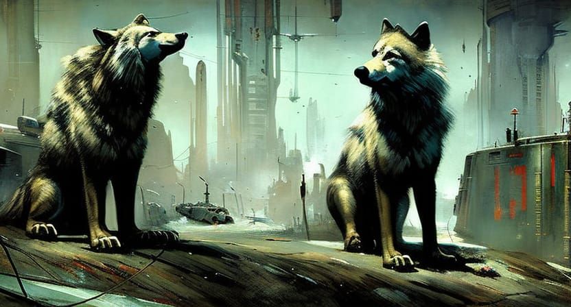 Robotic Wolf Portrait in Dark Fantasy Style