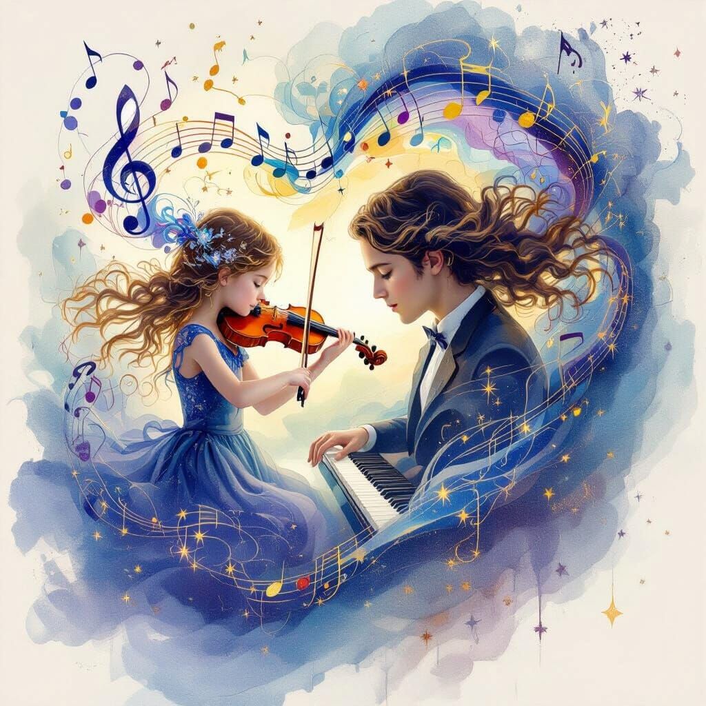 Ethereal Spirits of Music Dance in Girl's Mind