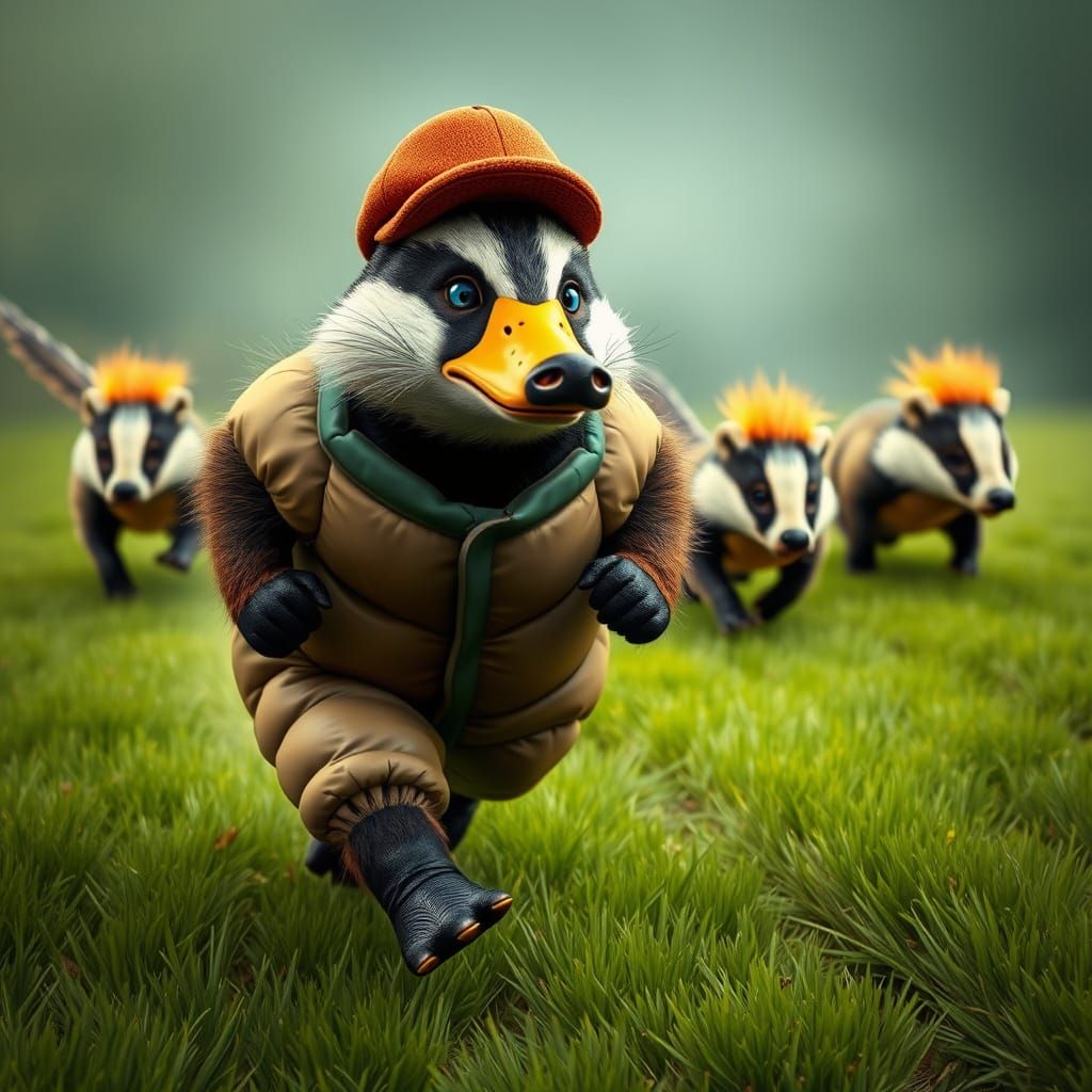 Fierce Badger Family Chases Duck-Like Companion