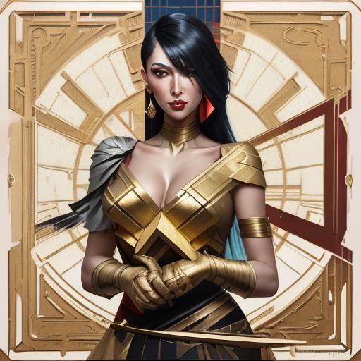 Golden Metal Pinup Girl in Cubist Style