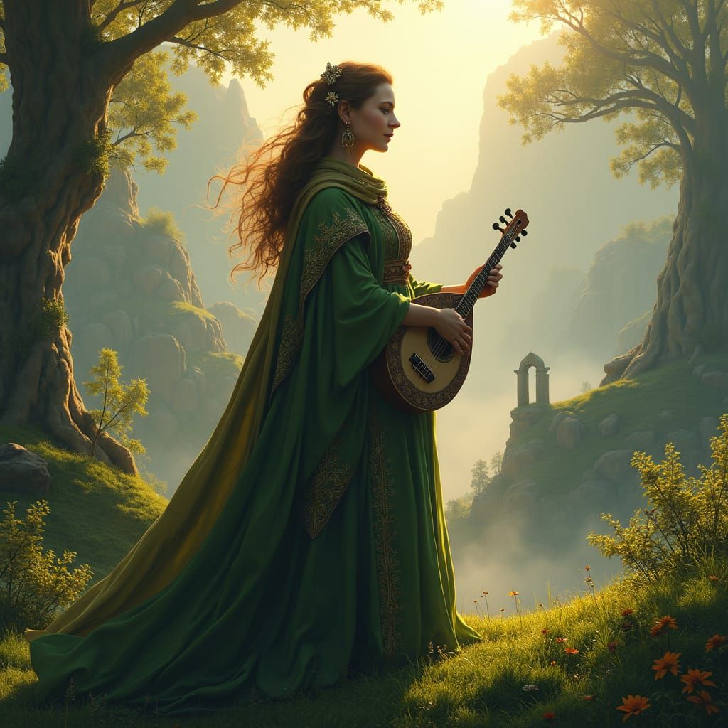 Regal Hobbit Bard Overlooking Mystical Realm