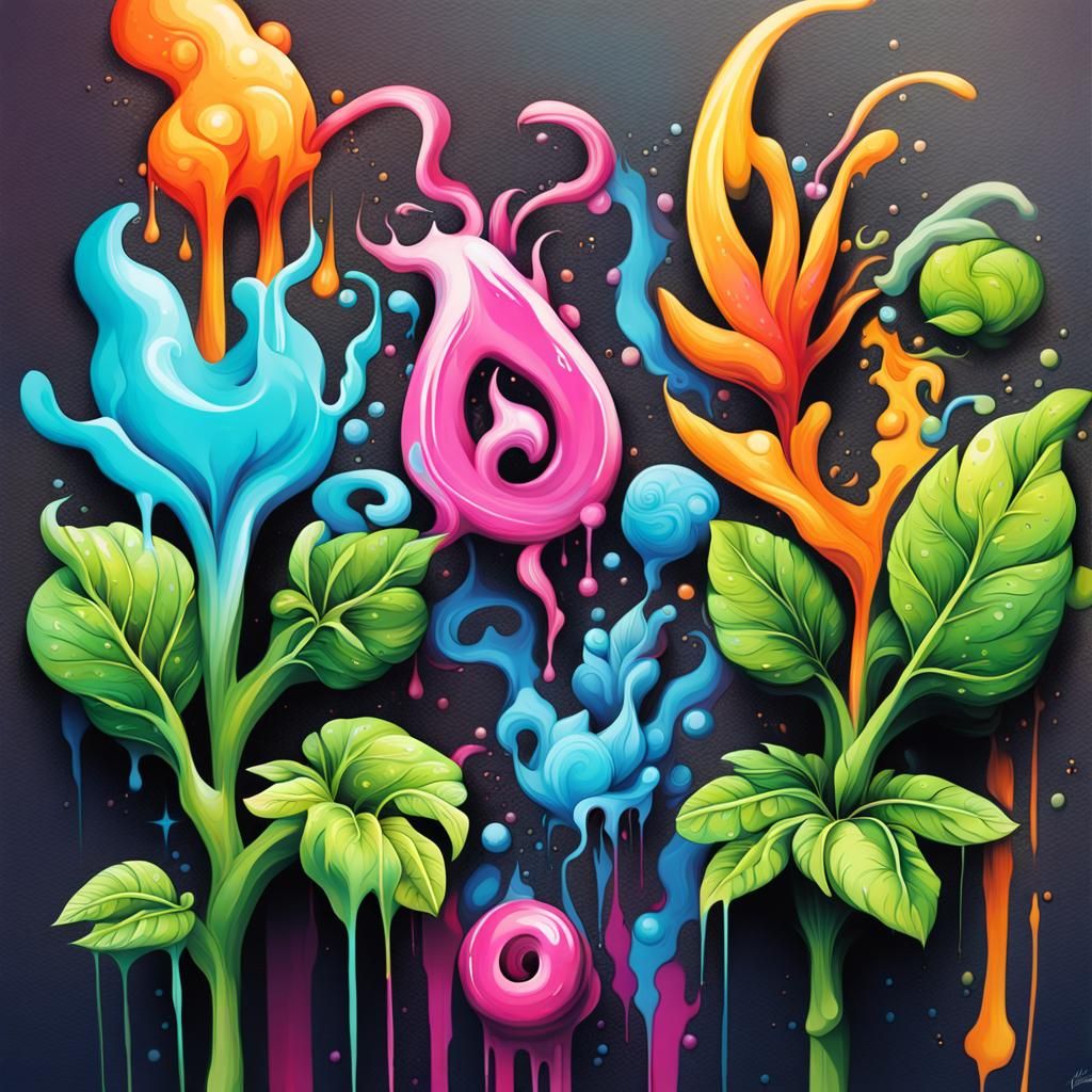 Colorful Graffiti Art of Magical Plants
