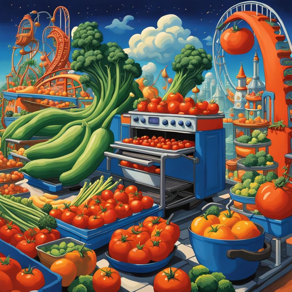 Whimsical Kitchen Theme Park with Vegetables