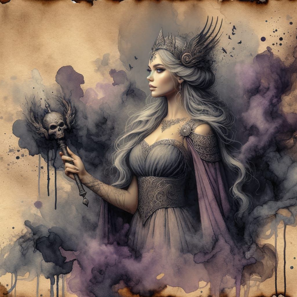 Regal Goddess Emerges from Smoky Mist