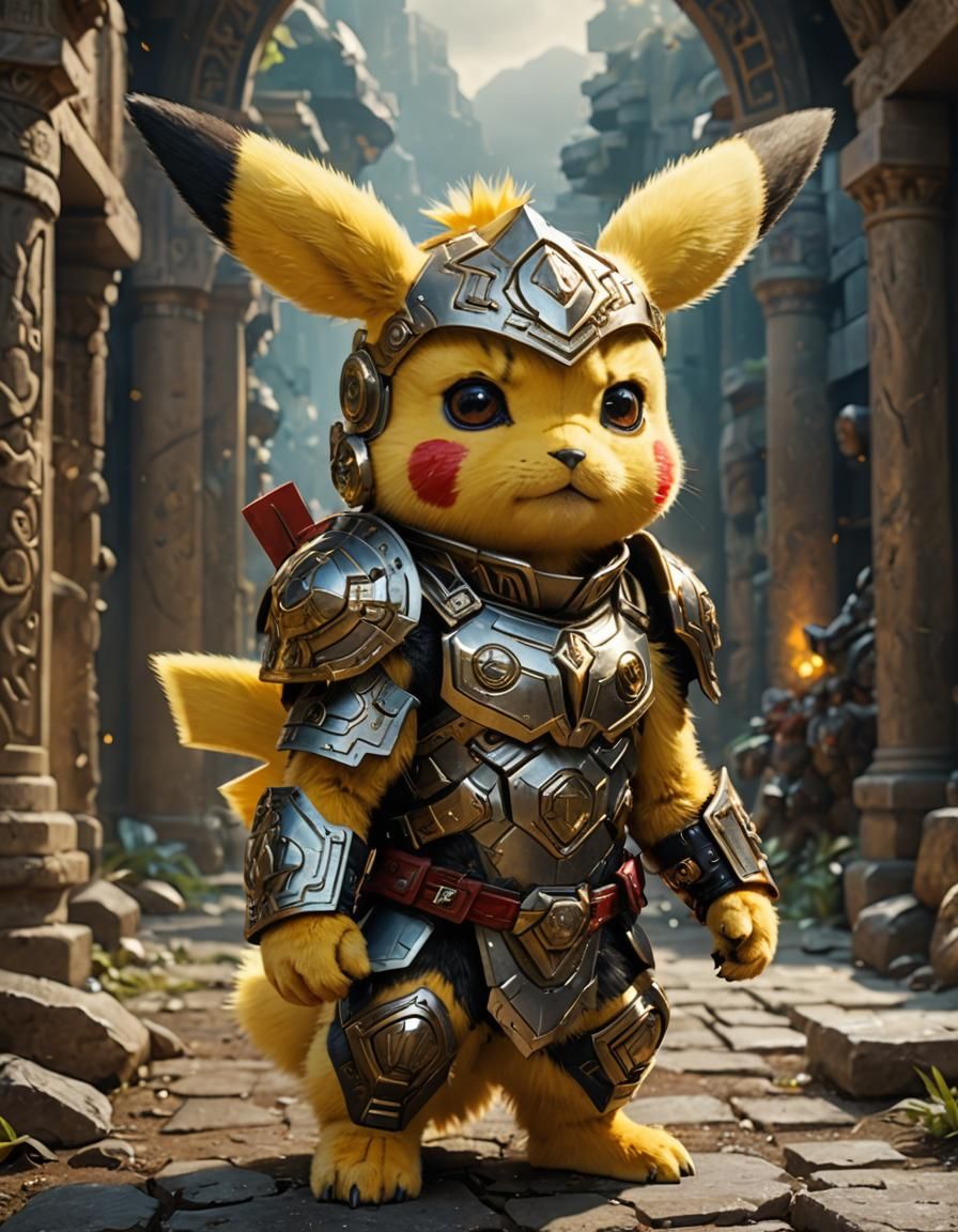 Chibi Pikachu in Spartan Armor, Digital Art