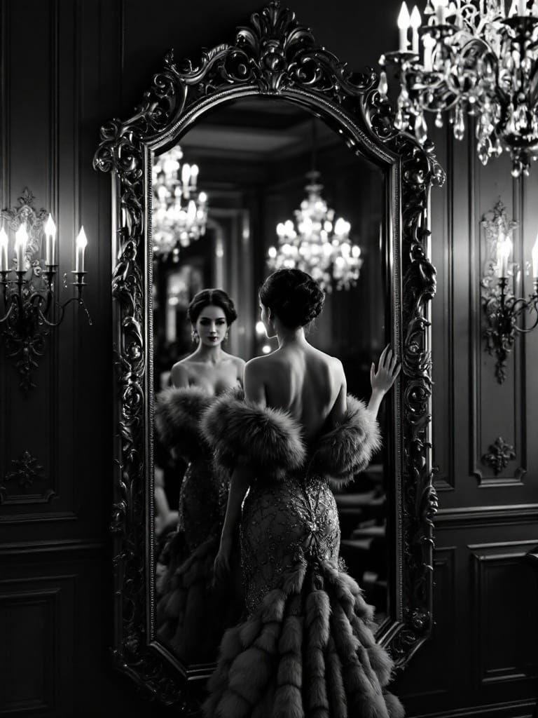 A Woman in Elegant Repose Before a Grand Mirror