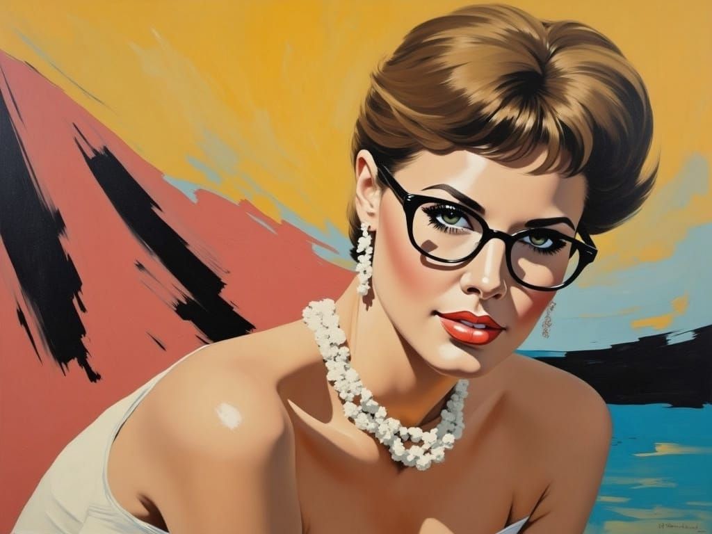 Seductive 1960s Portrait in Abstract Expressionist Style