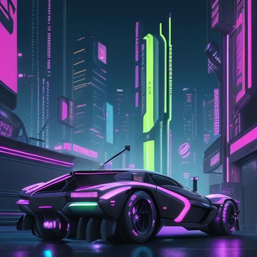 Futuristic Neon Semi Truck in Cyberpunk Style