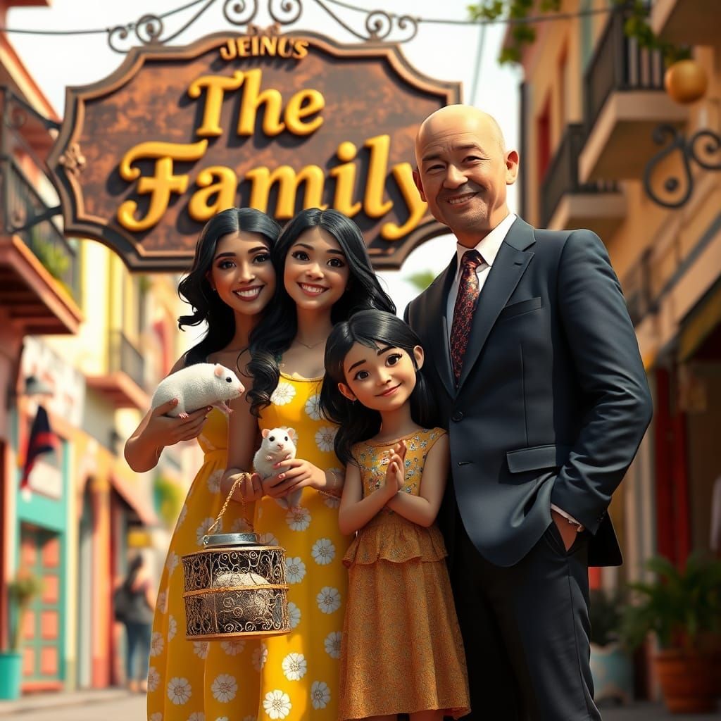 Family in Barranco: 3D Render in Concept Art Style