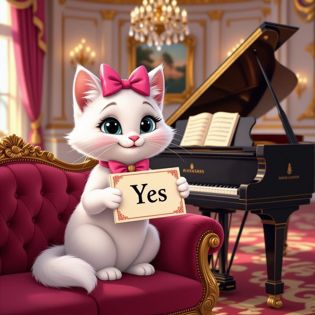 Marie from Aristocats Holds a 'Yes' Sign