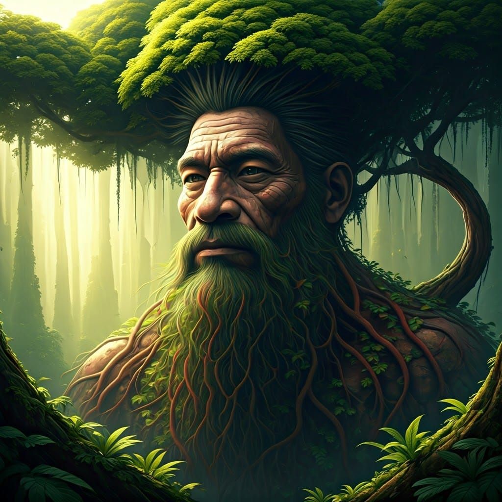 Hyperrealistic Rainforest Tree Man Digital Art