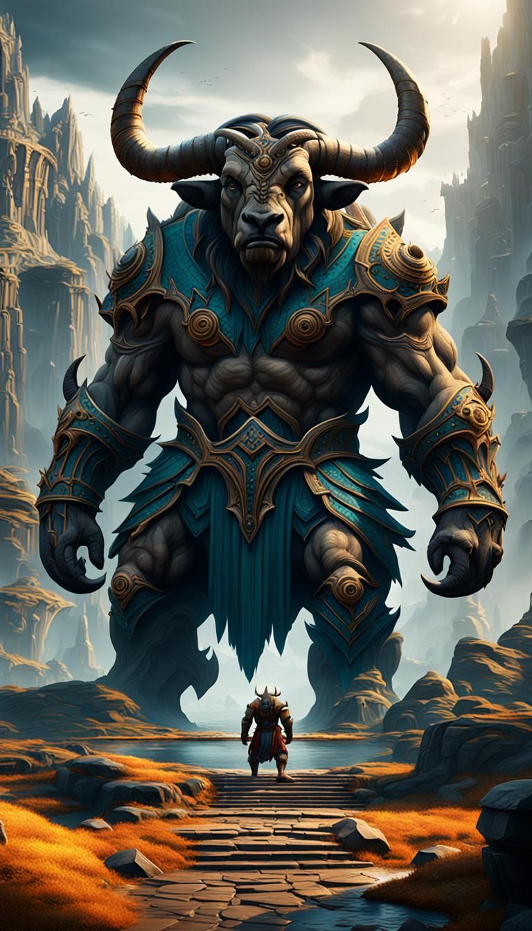 Detailed Minotaur Matte Painting in Fantasy Art Style