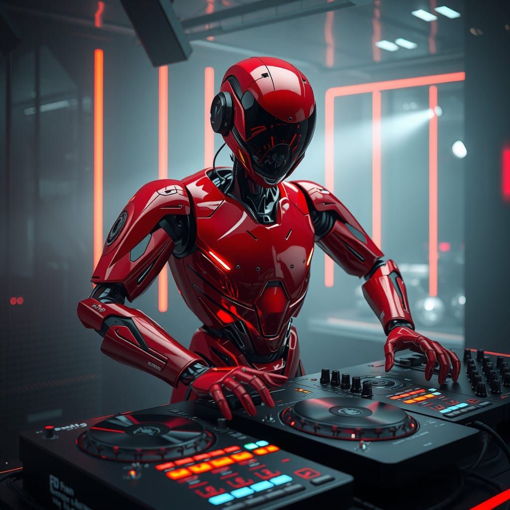 Cybernetic DJ Pioneer in Neon Futurism