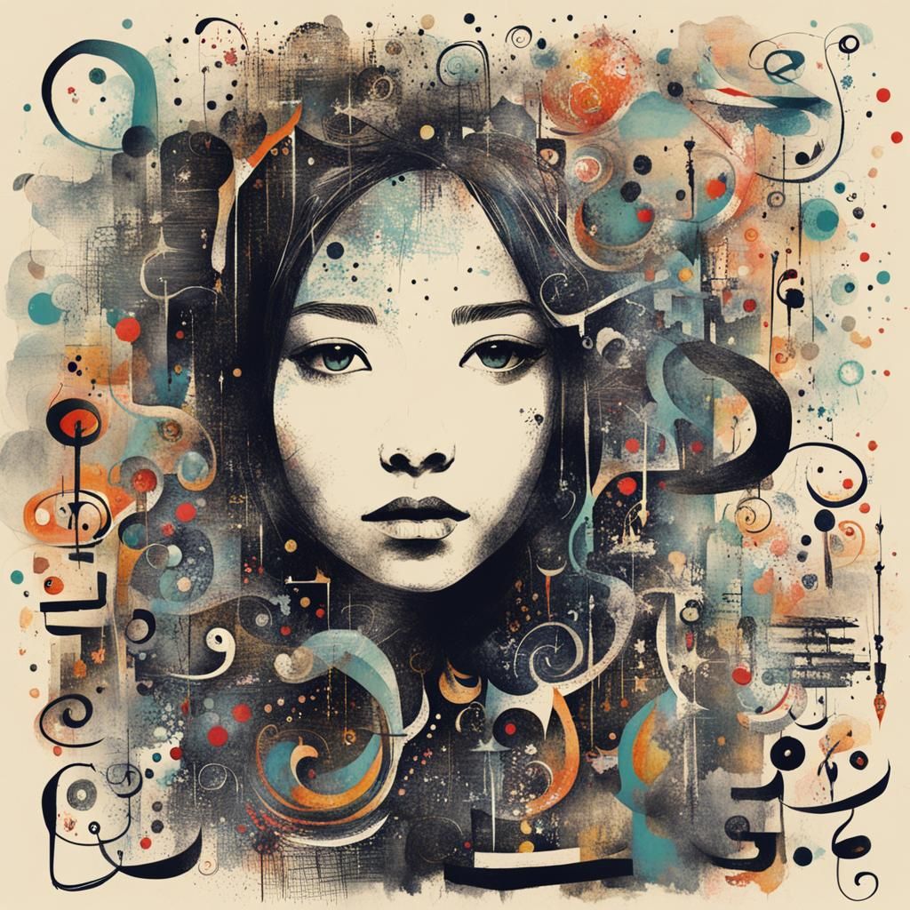 Whimsical Symbolic Girl in Asemic Style