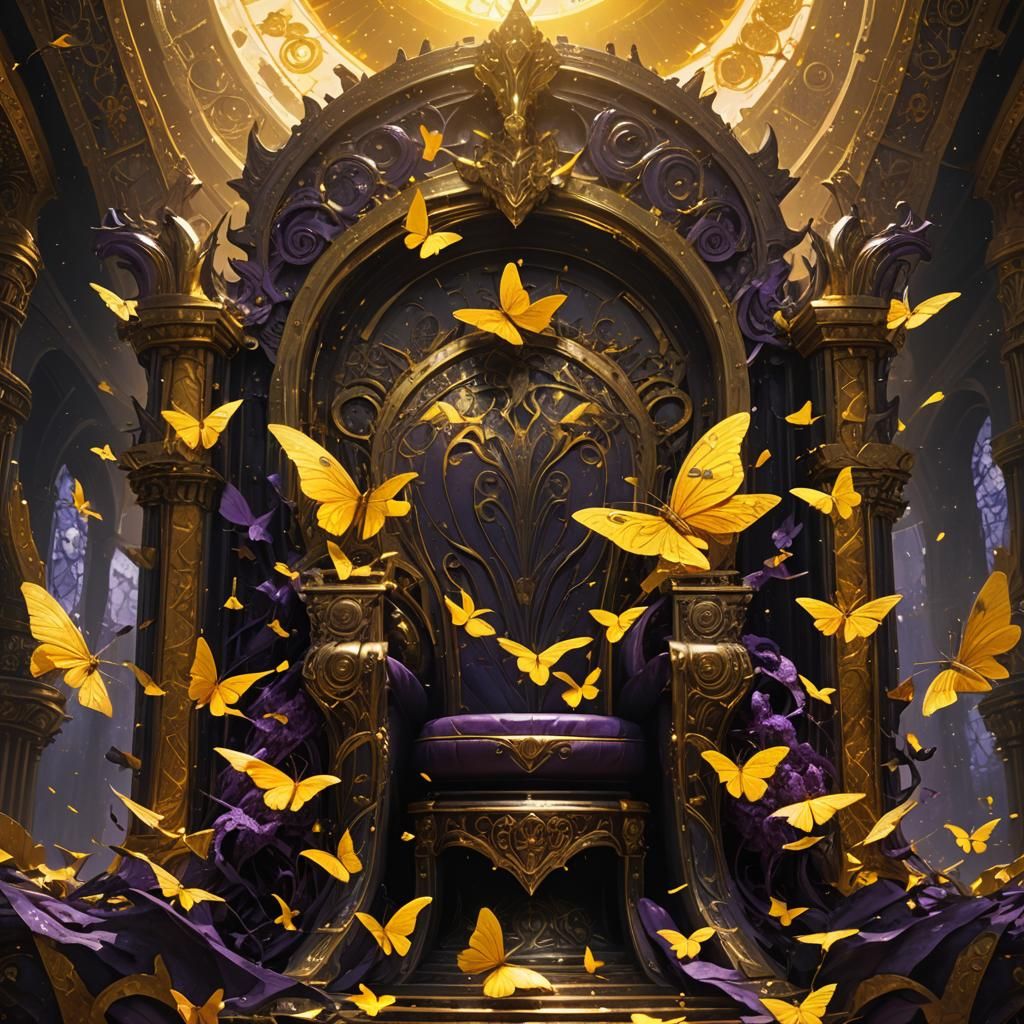 Sun God's Throne with Butterflies in Dark Fantasy Style