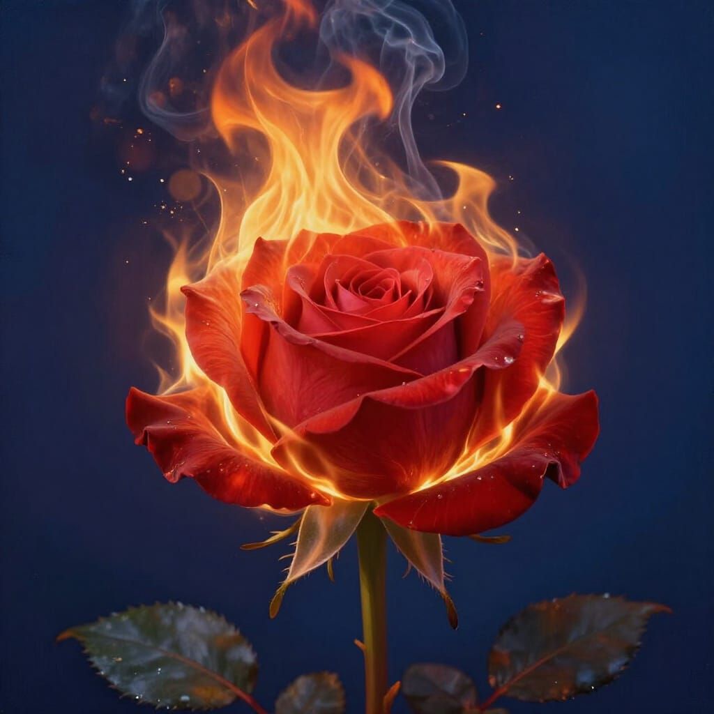 Crimson Rose Ablaze in Ethereal Flames