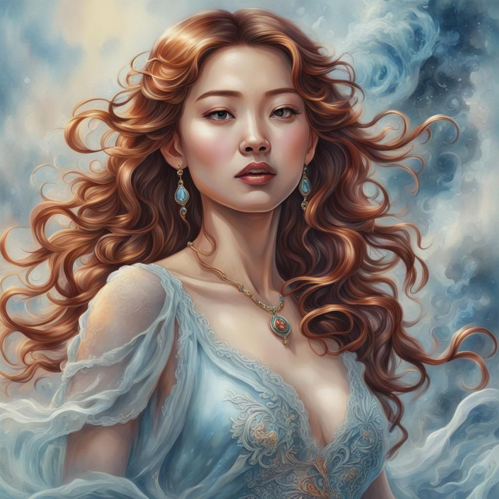Young asian Women with Red Brown Hair, Portret