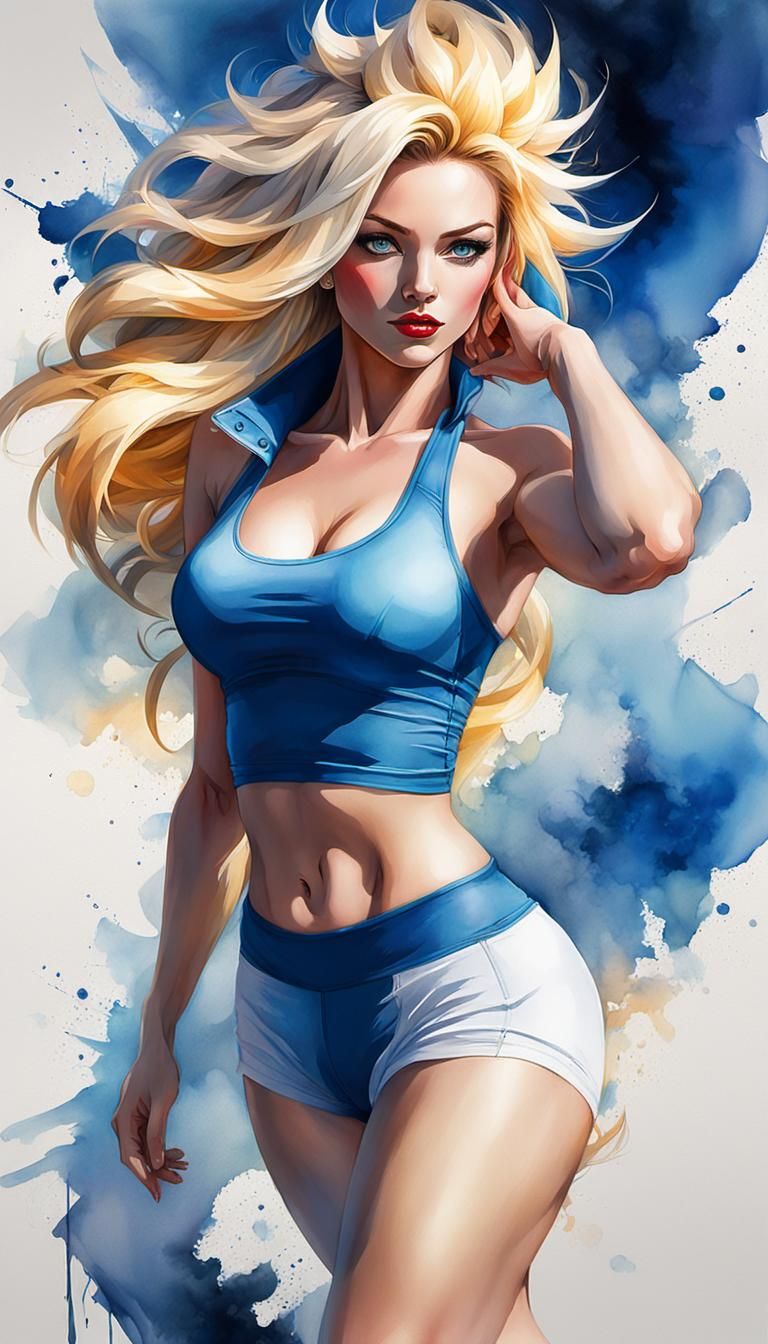 Beautiful Super Saiyan Pinup in Watercolor Style