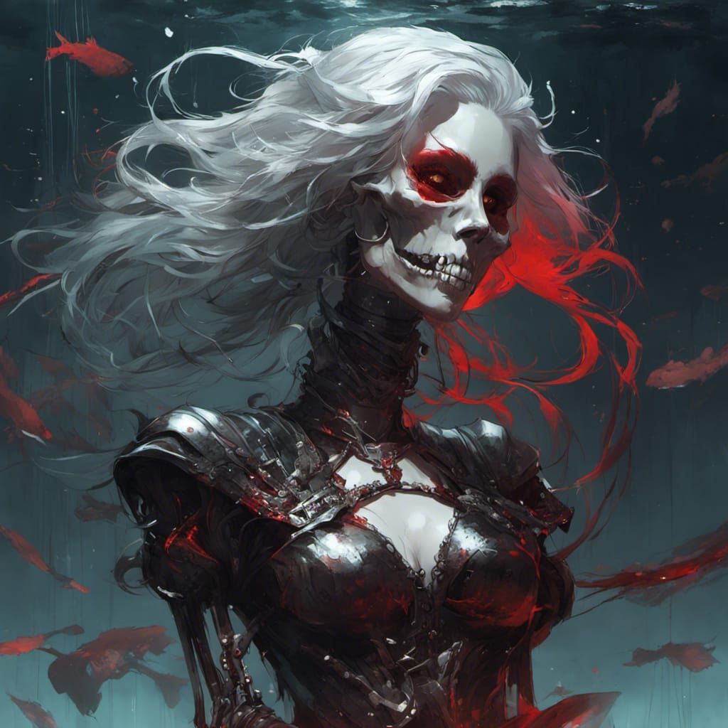 Undead Mermaid with Tiara in Digital Painting