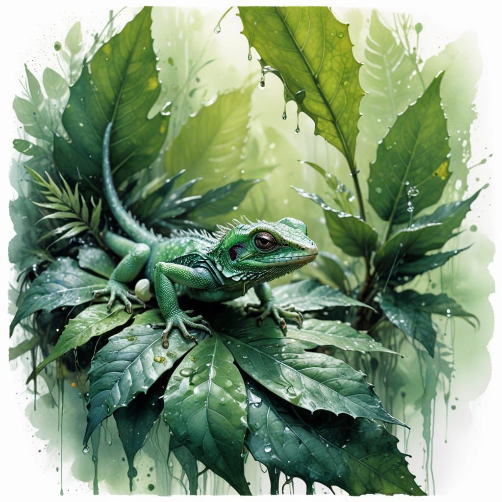 Fan Lizard Hatchling on Luminescent Leaf