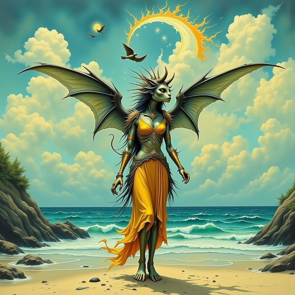 Enchanting Beach Demon in Whimsical Style
