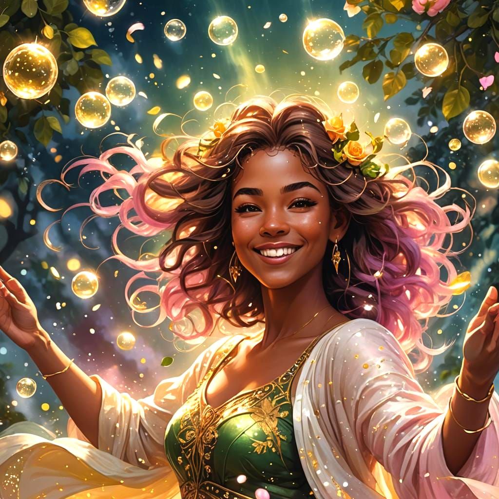 Sparkling Portrait of Smiling Girl in Fantasy Art Style