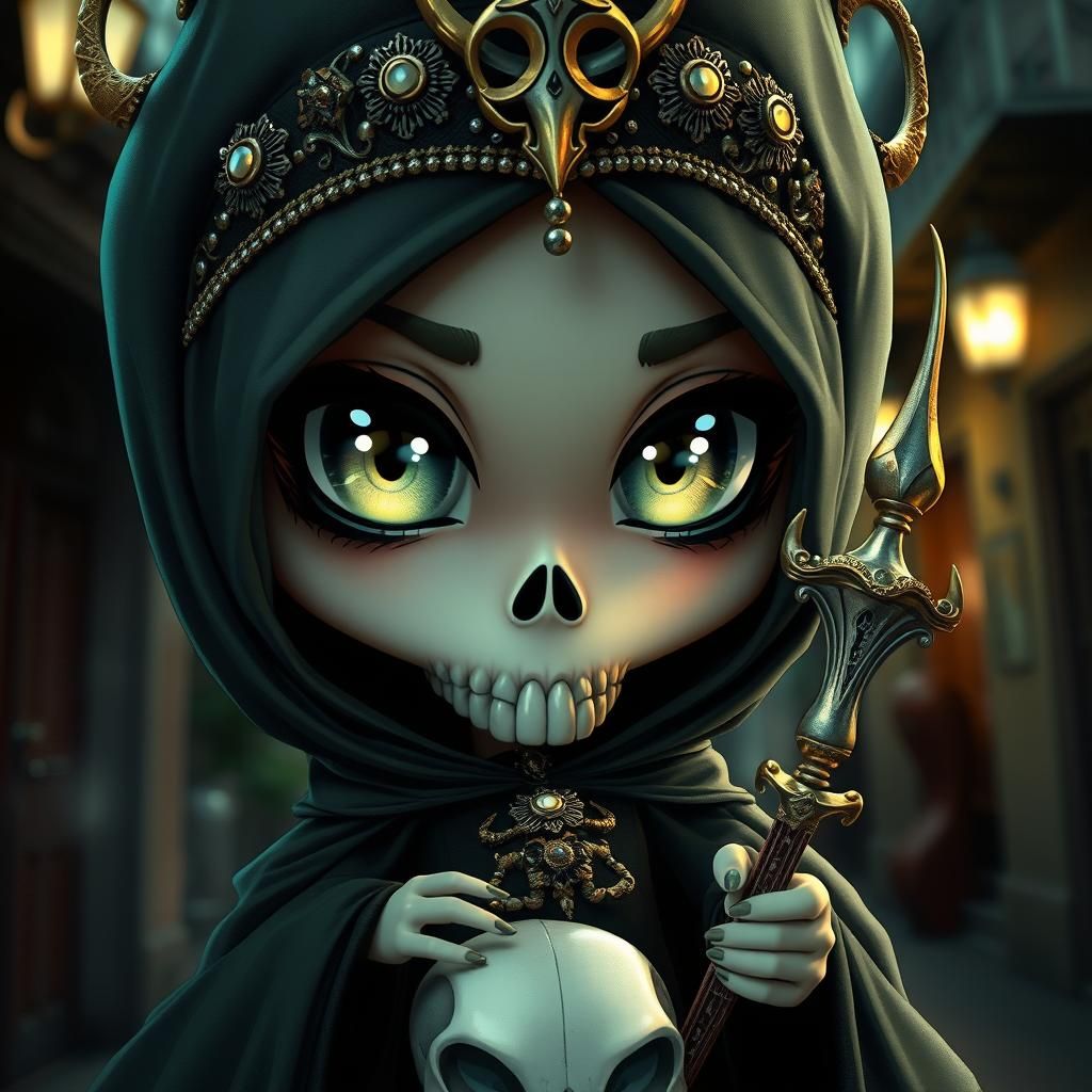 Chibi Voodoo Priestess with Dramatic Lighting