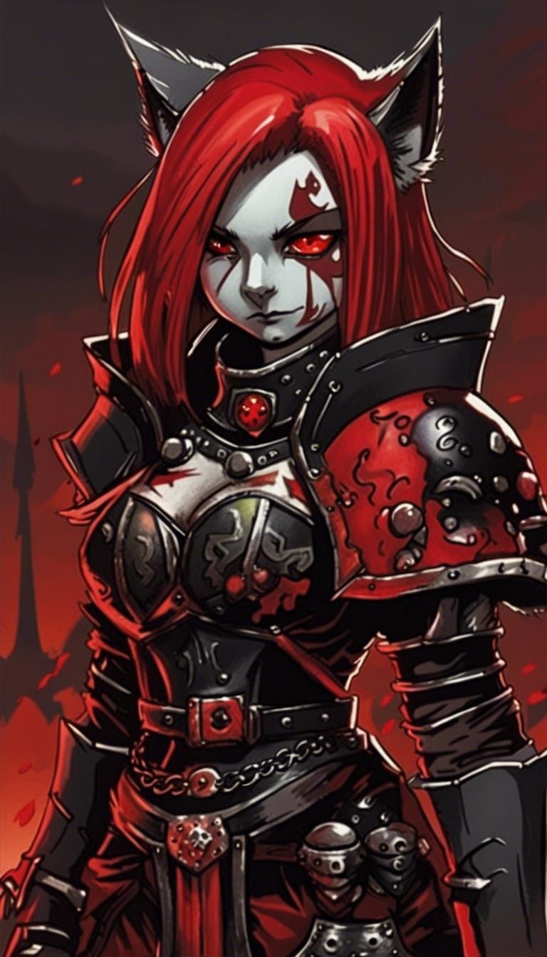 Orc-Cat Adepta Sororitas in Anime-Manga Style